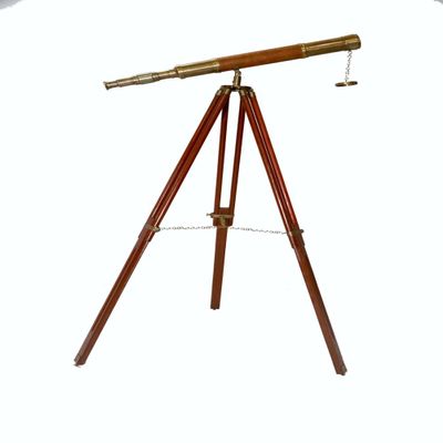 Navirock Brass Antique Orange Leather Covered Tripod Telescope Nautical Vintage Functional High Magnification Collectibles Gifts Item