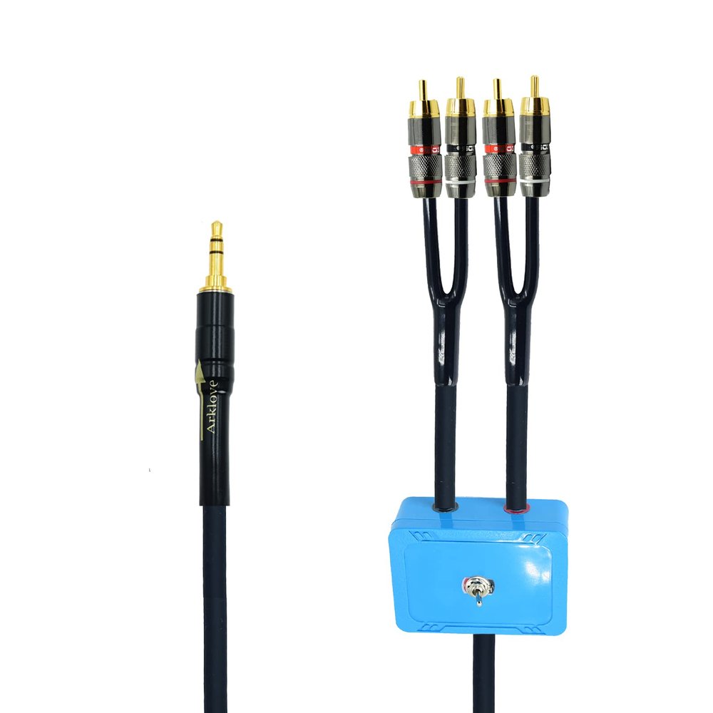 Arklove 18ft Sound Channel swicher 1/8" aux Input 3.5mm RCA Output Switch Selector 2 in 1 Out R/L Stereo Audio 1 in 2 Out Stereo Audio Splitter with Phone pc Player