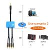 Arklove 18ft Sound Channel swicher 1/8" aux Input 3.5mm RCA Output Switch Selector 2 in 1 Out R/L Stereo Audio 1 in 2 Out Stereo Audio Splitter with Phone pc Player view 3