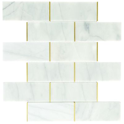 Daltile Lavaliere Natural Stone Melded Mosaic in Honed Alluring White with Brass (5 PC per Carton) (4.65 SQFT per Carton)