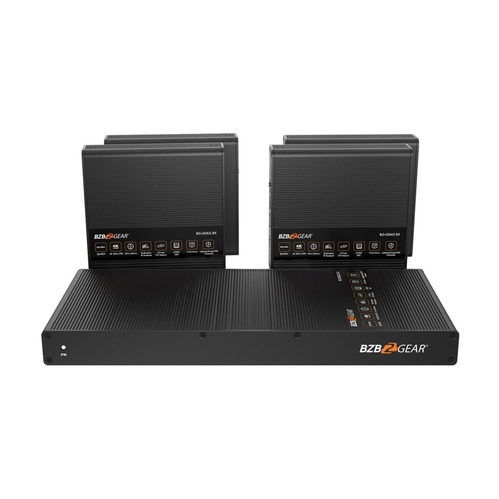 BZBGEAR 1x4 4K UHD HDMI Splitter/Distribution Amplifier up to 230ft Over Category Cable w/IR/RS232 and Audio De-embedding - BG-UDAIC-E14