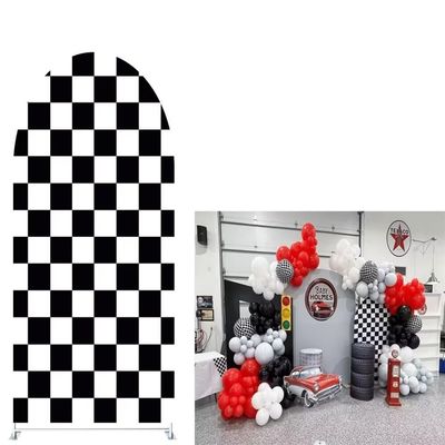 Iydamc Black and White Racing Checker Texture Arch Backdrop Covers,Checkered Flag Arched Stretchy Supplies for Baby Shower Birthday Party Decorations,Arch Props NO-363-3x6.5ft