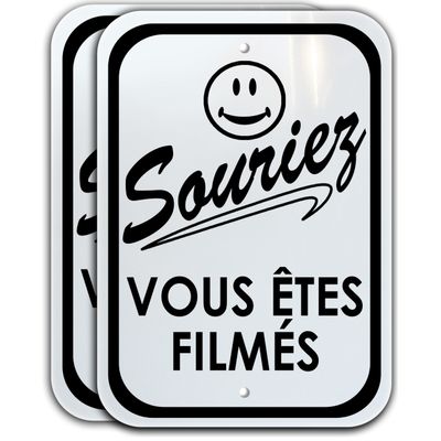 Sourire Vous TES FILM, 6.5 pouces par 9.5 pouces, Aluminium, 24 Heures vidos Signe. French Smile on Camera Video Surveillance Sign. 6.5 inch by 9.5 inch, Aluminum. (2 Pack)