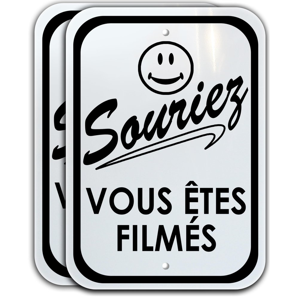 Sourire Vous TES FILM, 6.5 pouces par 9.5 pouces, Aluminium, 24 Heures vidos Signe. French Smile on Camera Video Surveillance Sign. 6.5 inch by 9.5 inch, Aluminum. (2 Pack)