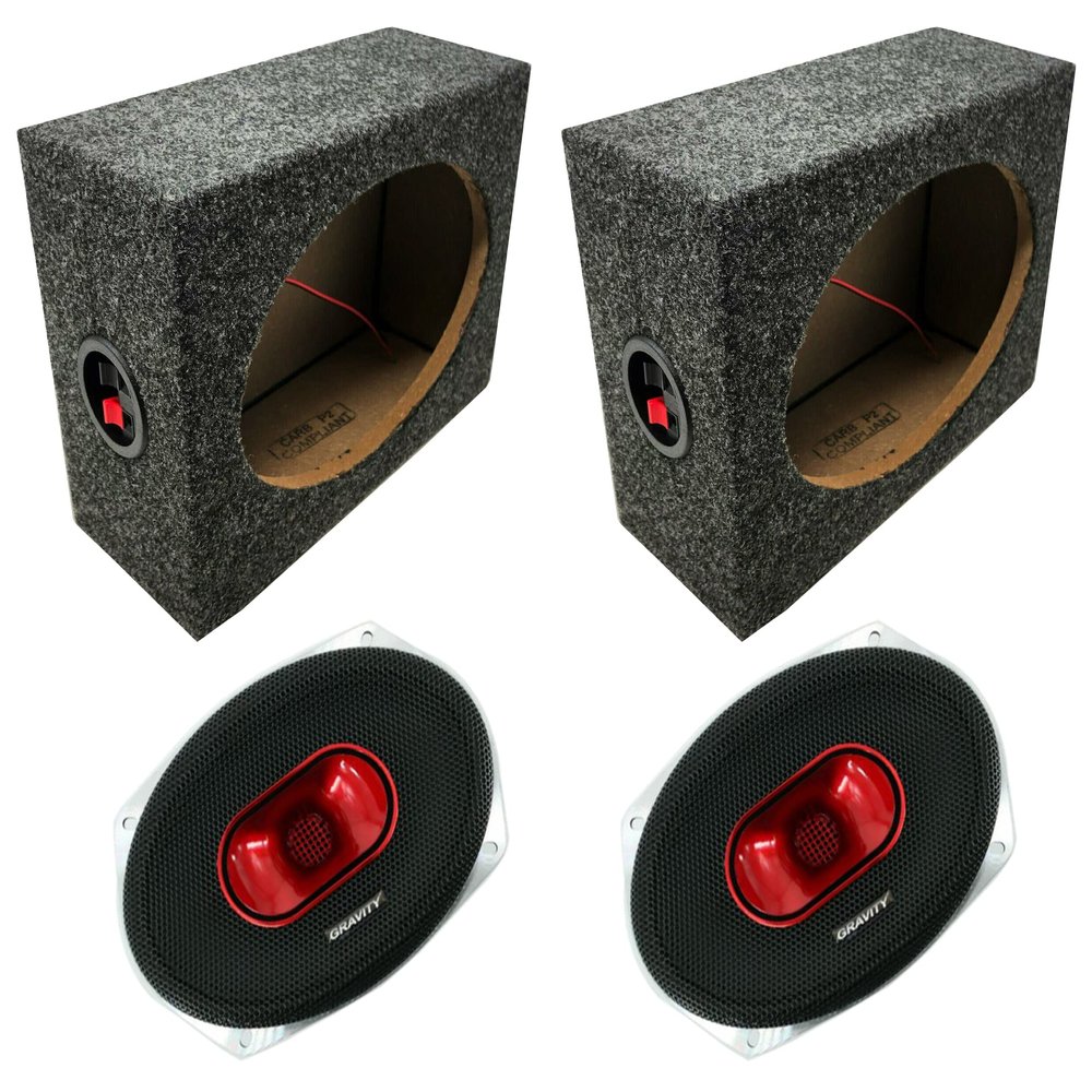 Gravity WZP69 Car Audio 6x9 4-Ohm 800W Speaker w/Audiotek 6x9 Car Truck Speaker Box Pair