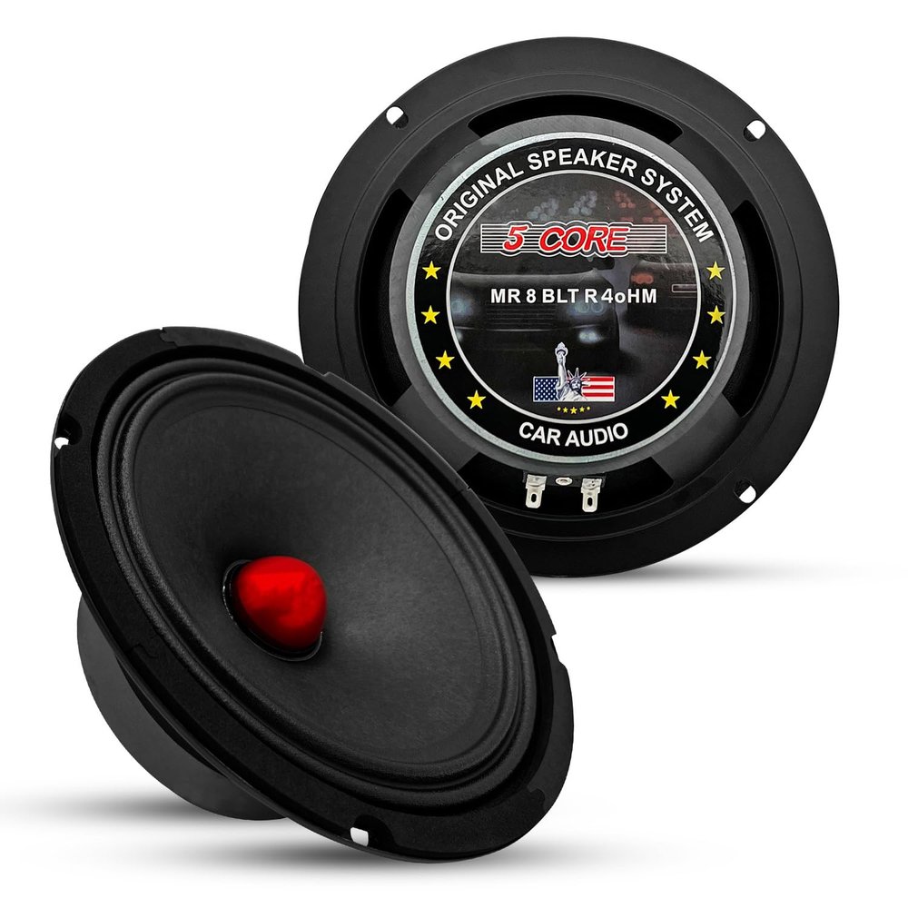 5 CORE 8" Subwoofer Speaker 500W Car Audio Sub Woofer w Aluminum Bullet 4 Ohm Mid Range Deep Bass Replacement Subwoofers - MR 8 BLT R 4oHM