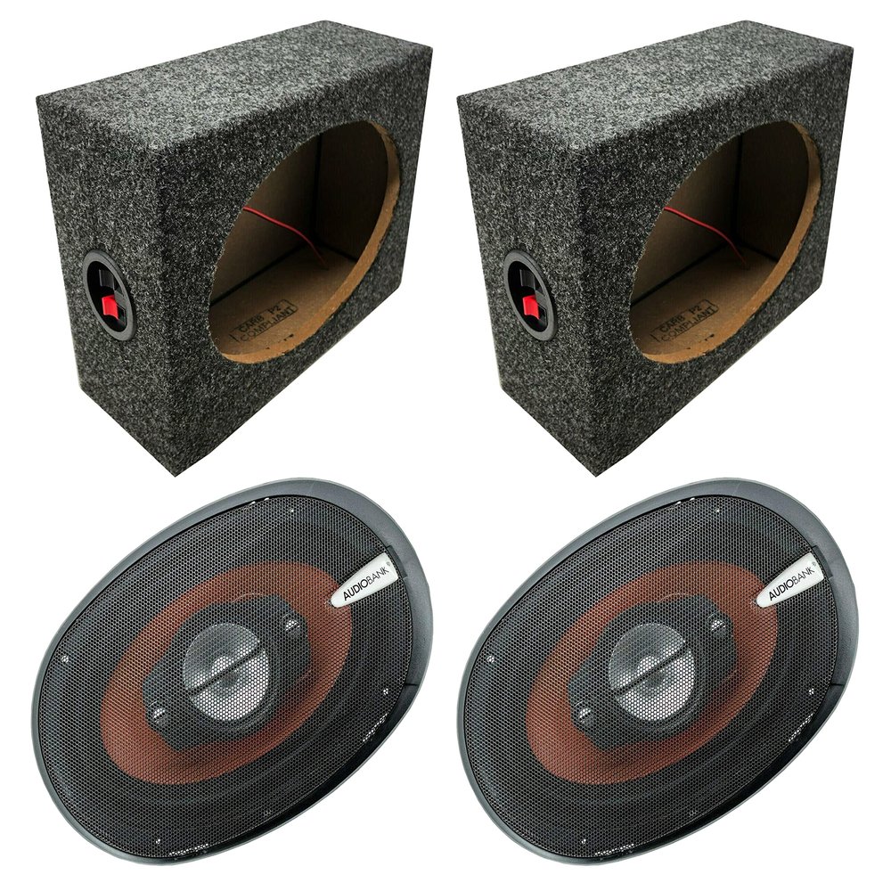Audiobank AB790 6x9 1000 W 4-Way Car Audio Stereo Coaxial Speakers Pair & Angled Style 6x9 Speaker Boxes Pair