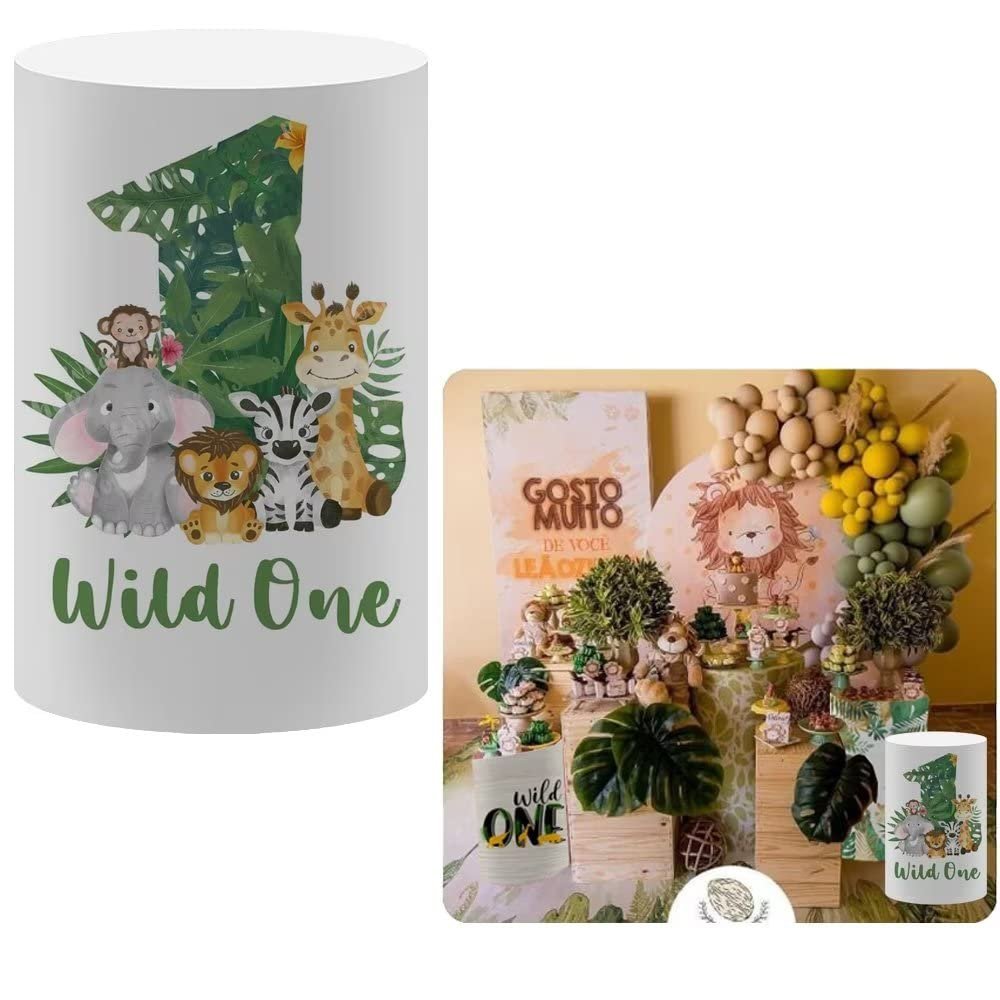 FiVan Jungle Safari Theme Wild One Birthday Party Pillar Stand Rack Cover Elastic Stretch Spandex Fabric Pedestal Cover HP-27