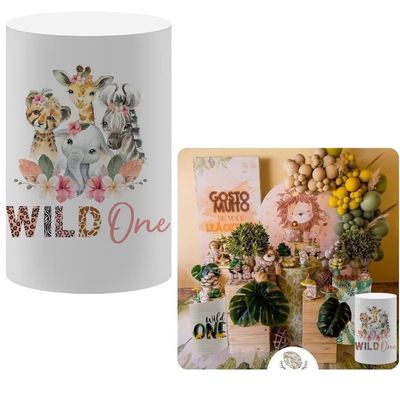 FiVan Jungle Safari Theme Wild One Girl Birthday Party Pillar Stand Rack Cover Elastic Stretch Spandex Fabric Pedestal Cover HP-25