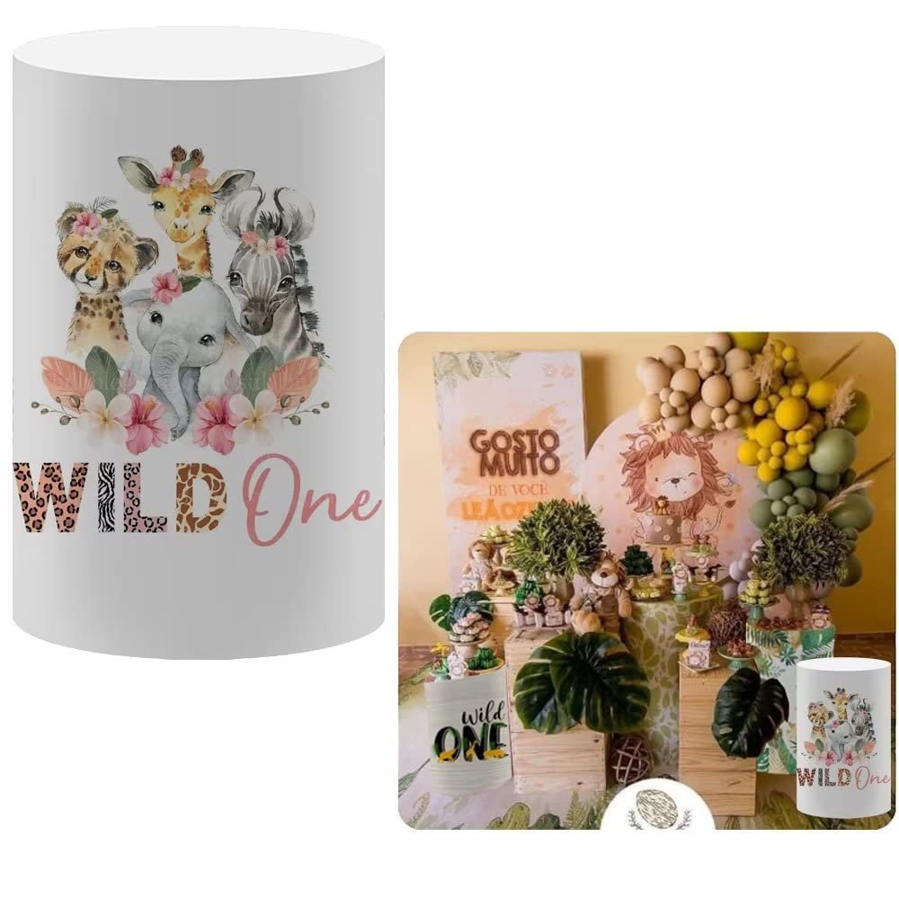 FiVan Jungle Safari Theme Wild One Girl Birthday Party Pillar Stand Rack Cover Elastic Stretch Spandex Fabric Pedestal Cover HP-25
