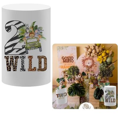 FiVan Jungle Safari Theme Wild Two Birthday Party Pillar Stand Rack Cover Elastic Stretch Spandex Fabric Pedestal Cover HP-23