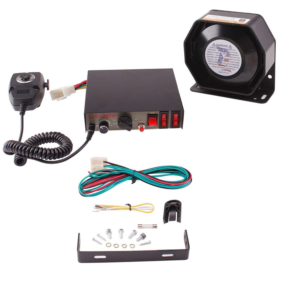 12V Pa System for Vehicles, Police Siren Vehicle Pa Speaker, Ambulance Car Siren 8 Tones 130DB 200 Watt, Heavy Duty Handheld Microphone, Emergency Siren for Car Truck Vehicles