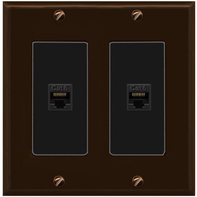 RiteAV 2 Port Cat6 Ethernet Wall Plate - 2 Gang [Brown/Black]