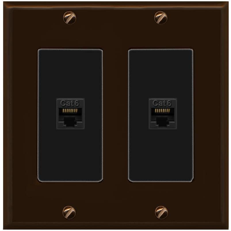 RiteAV 2 Port Cat6 Ethernet Wall Plate - 2 Gang [Brown/Black]