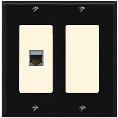 RiteAV 1 Port Cat7 Shielded Ethernet Wall Plate - 2 Gang [Black/Light-Almond]