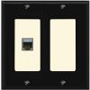 RiteAV 1 Port Cat7 Shielded Ethernet Wall Plate - 2 Gang [Black/Light-Almond] view 1