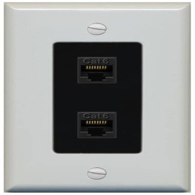 RiteAV 2 Port Cat6 Ethernet Wall Plate - 1 Gang [Gray/Black]