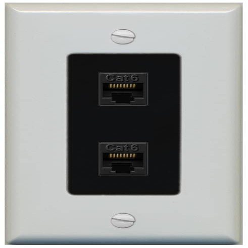 RiteAV 2 Port Cat6 Ethernet Wall Plate - 1 Gang [Gray/Black]