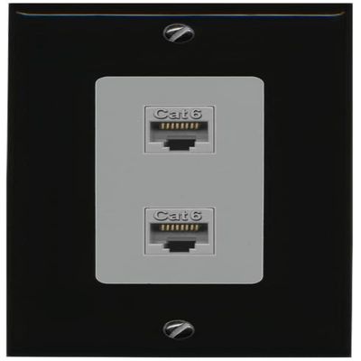 RiteAV 2 Port Cat6 Ethernet Wall Plate - 1 Gang [Black/Gray]