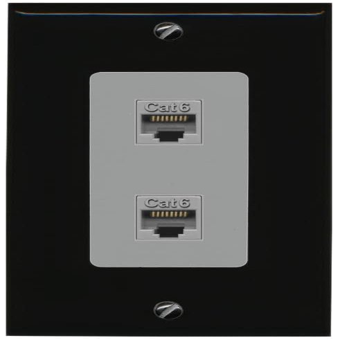 RiteAV 2 Port Cat6 Ethernet Wall Plate - 1 Gang [Black/Gray]