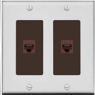 RiteAV 2 Port Cat6 Ethernet Wall Plate - 2 Gang [Gray/Brown]
