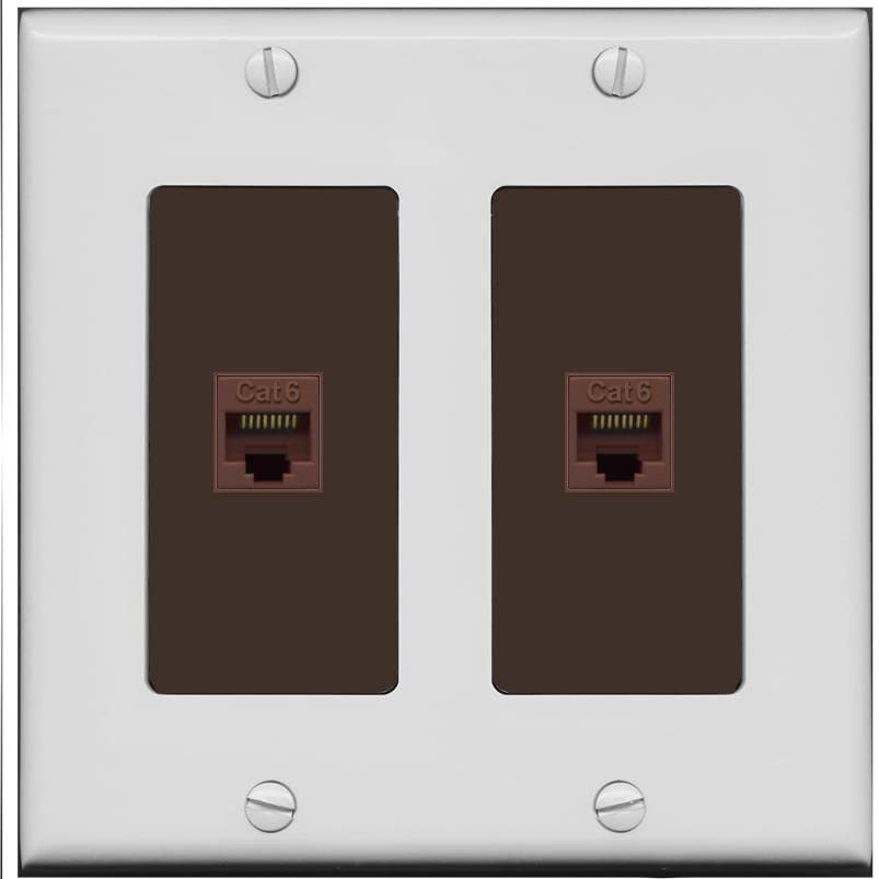RiteAV 2 Port Cat6 Ethernet Wall Plate - 2 Gang [Gray/Brown]