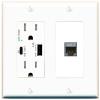 RiteAV 1 Port Cat7 Shielded Ethernet Wall Plate - USB A+C Charger Outlet [White/White] view 1