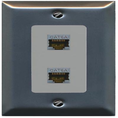 RiteAV 2 Port Cat6A Wall Plate - 1 Gang Decorative [Stainless/Gray]