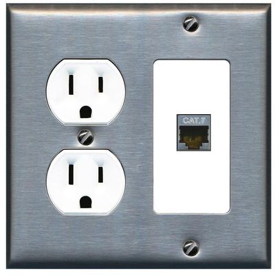 RiteAV 1 Port Cat7 Shielded Ethernet Wall Plate - Round Outlet [Stainless/White]