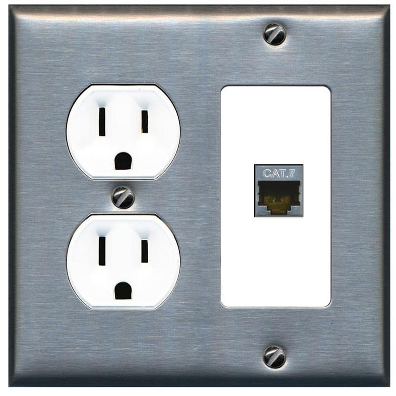 RiteAV 1 Port Cat7 Shielded Ethernet Wall Plate - Round Outlet [Stainless/White]