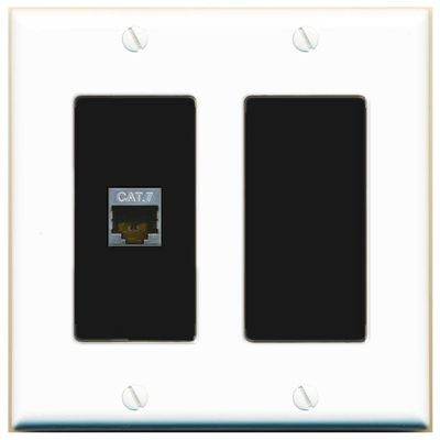 RiteAV 1 Port Cat7 Shielded Ethernet Wall Plate - 2 Gang [White/Black]