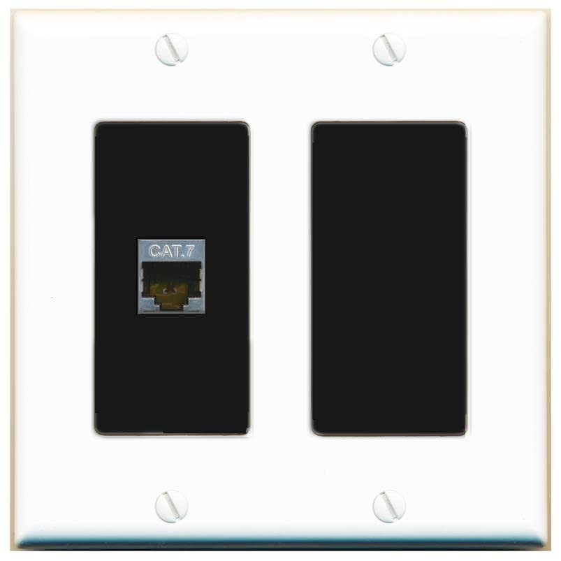 RiteAV 1 Port Cat7 Shielded Ethernet Wall Plate - 2 Gang [White/Black]