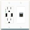 RiteAV 1 Port Cat7 Shielded Ethernet Wall Plate - USB Charger [White/White] view 1