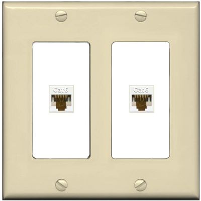 RiteAV 2 Port Cat6 Ethernet Wall Plate - 2 Gang [Ivory/White]