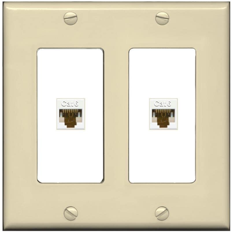 RiteAV 2 Port Cat6 Ethernet Wall Plate - 2 Gang [Ivory/White]