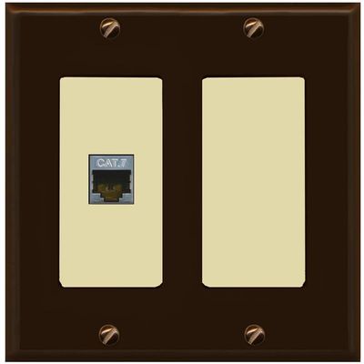 RiteAV 1 Port Cat7 Shielded Ethernet Wall Plate - 2 Gang [Brown/Ivory]