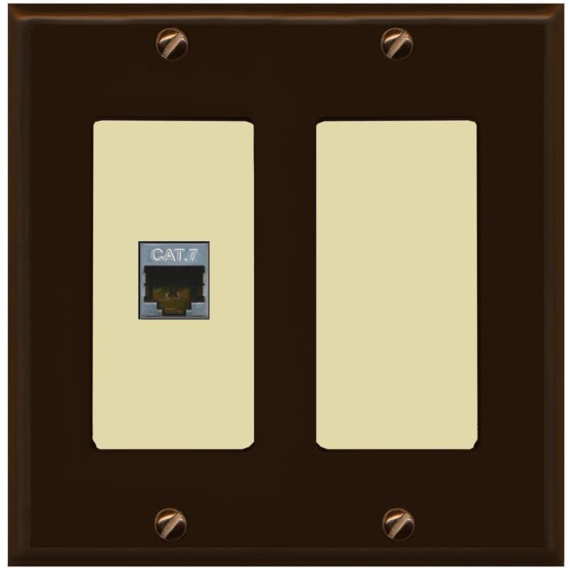 RiteAV 1 Port Cat7 Shielded Ethernet Wall Plate - 2 Gang [Brown/Ivory]