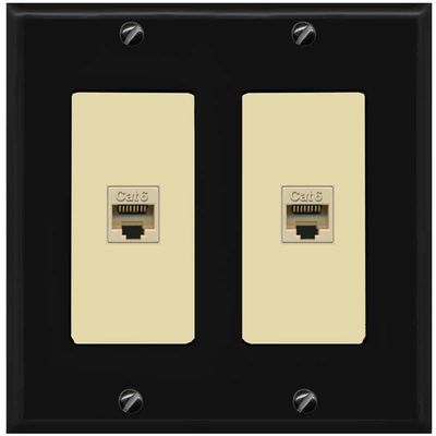 RiteAV 2 Port Cat6 Ethernet Wall Plate - 2 Gang [Black/Ivory]