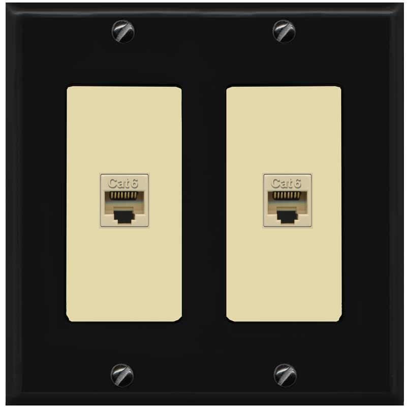 RiteAV 2 Port Cat6 Ethernet Wall Plate - 2 Gang [Black/Ivory]