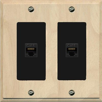 RiteAV 2 Port Cat6 Ethernet Wall Plate - 2 Gang [Wood/Black]