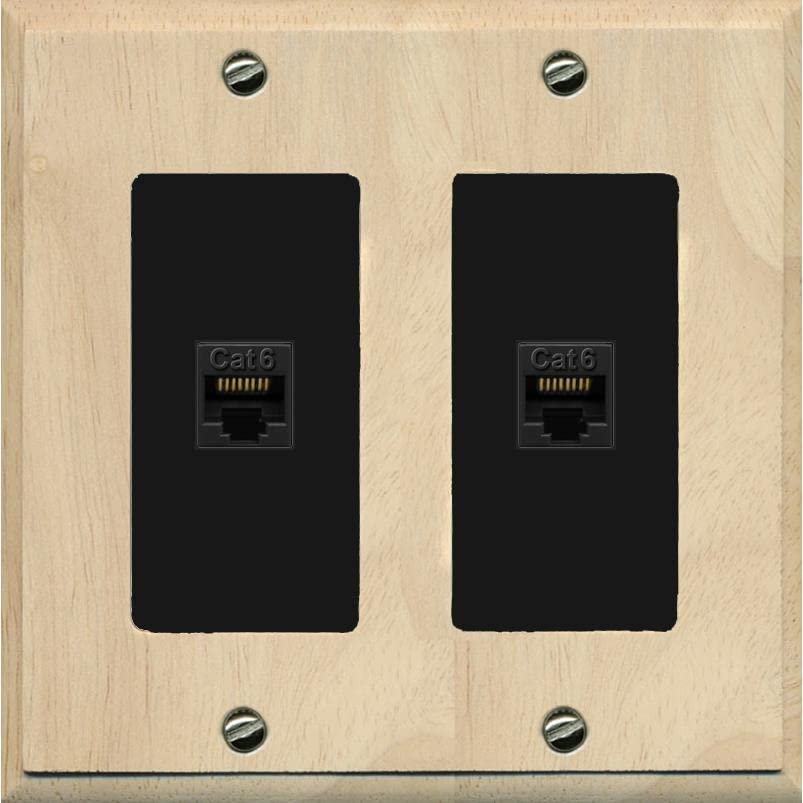 RiteAV 2 Port Cat6 Ethernet Wall Plate - 2 Gang [Wood/Black]