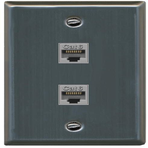 RiteAV 2 Port Cat6 Ethernet Wall Plate - Flat [Stainless Steel]