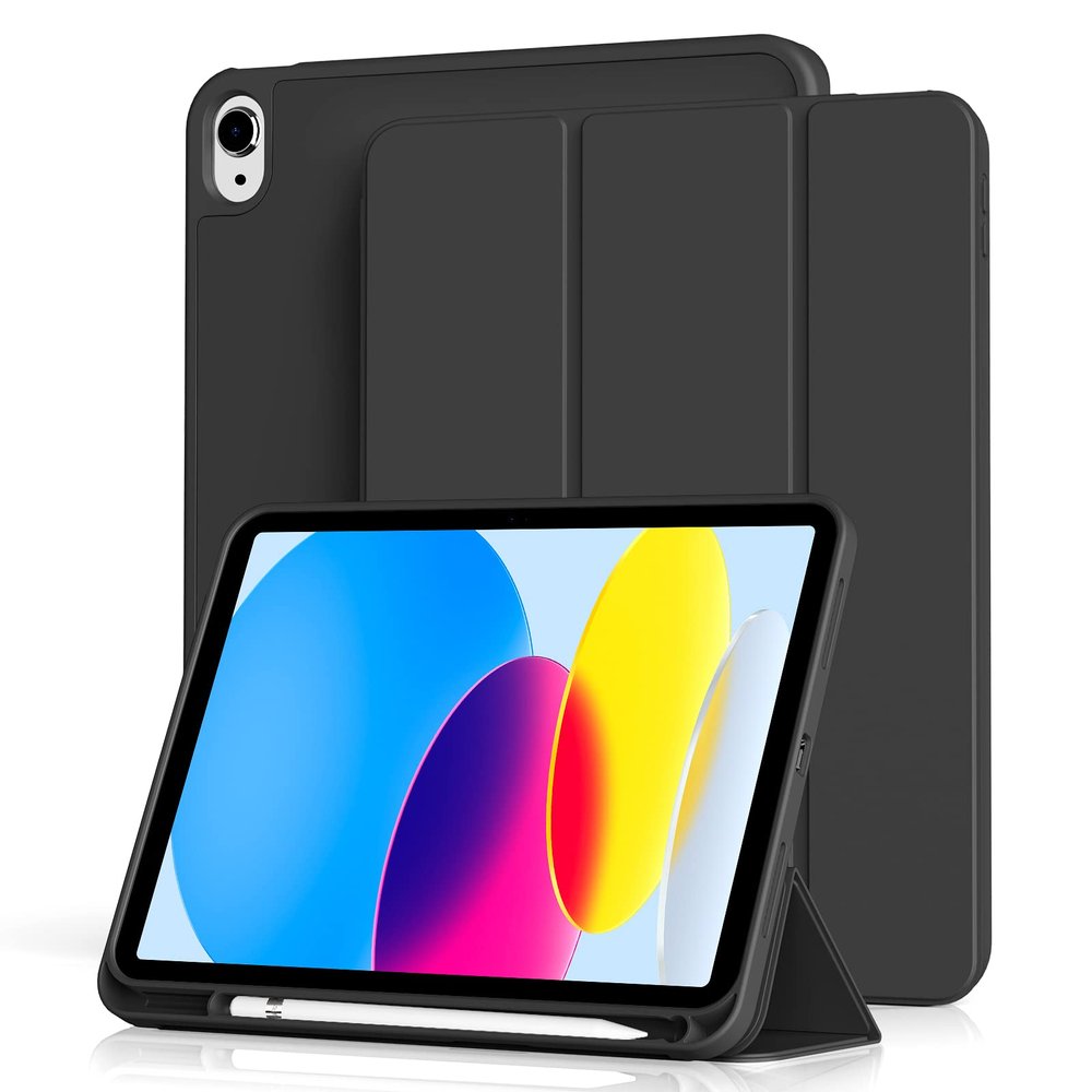 Aoub Case for iPad (A16) 11th Generation 11 inch 2025, iPad 10th Generation Case 10.9 inch 2022 with Pencil Holder, Smart Trifold Stand Cover, Auto Sleep/Wake, Black