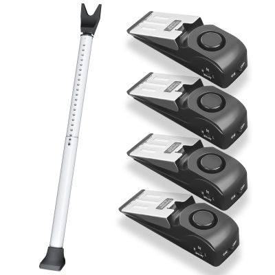 AceMining 4 Pack Black Door Stop Alarm & White Sliding Door Security Bar