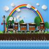 BELECO 15x10ft Fabric Cartoon Train Backdrops for Photography Railroad Steam Train Backdrop Blue Sky Rainbow Clouds Trees Flower Ocean Waves View Train Background Kids Birthday Party Decor Photo Props view 1