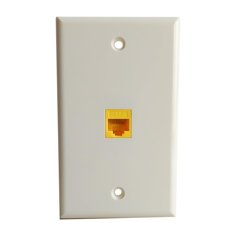 BOPLAT Single Gang CAT6 Ethernet Wall Plate Light Almond - 1 Port CAT 6 RJ45 Keystone Jack Network Outlet Cover Plate Female to Female for CAT8/CAT7/CAT6/CAT5e Cables