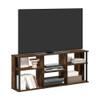 Furinno Classic Stand with Plastic Poles for TV up to 65-Inch, Amber Pine/Black view 1