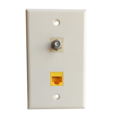 BOPLAT Single Gang CAT6 Ethernet Coax Wall Plate Light Almond - CAT 6 RJ45 Coaxial Cover Plate Female to Female for CAT6/CAT5e Network Cables and Cable TV