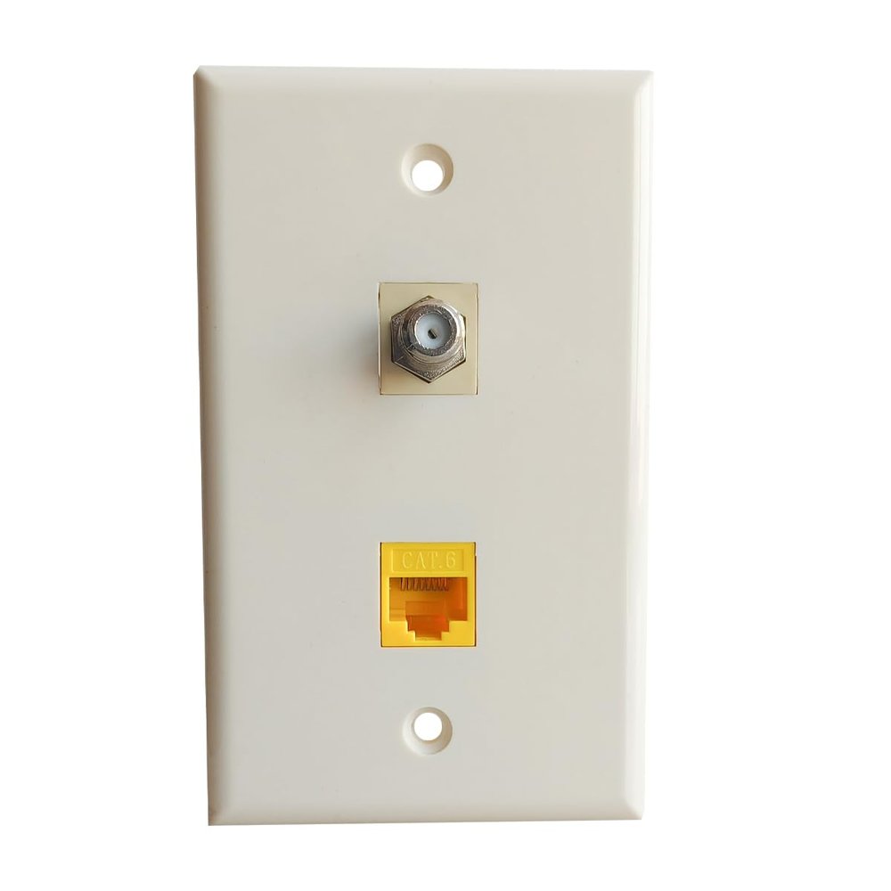 BOPLAT Single Gang CAT6 Ethernet Coax Wall Plate Light Almond - CAT 6 RJ45 Coaxial Cover Plate Female to Female for CAT6/CAT5e Network Cables and Cable TV