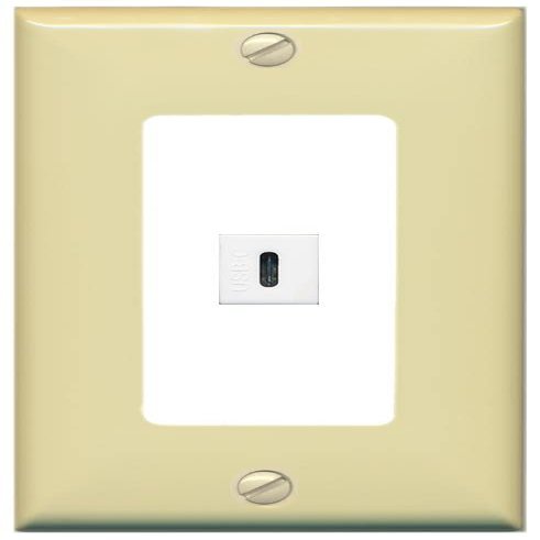 RiteAV USBC Wall Plate - 1 Gang Decorative [Ivory/White]